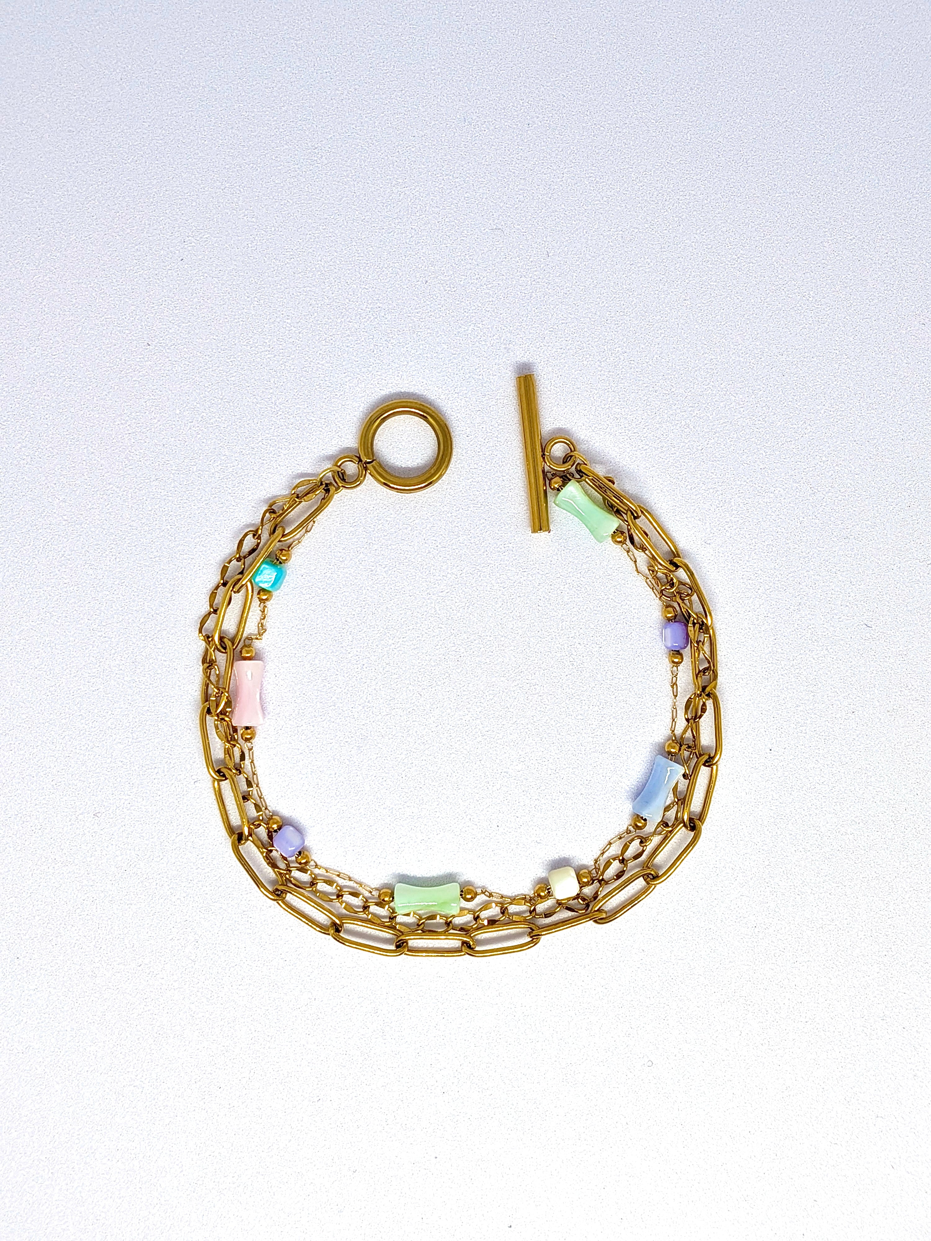 Triple layer bamboo beads bracelet