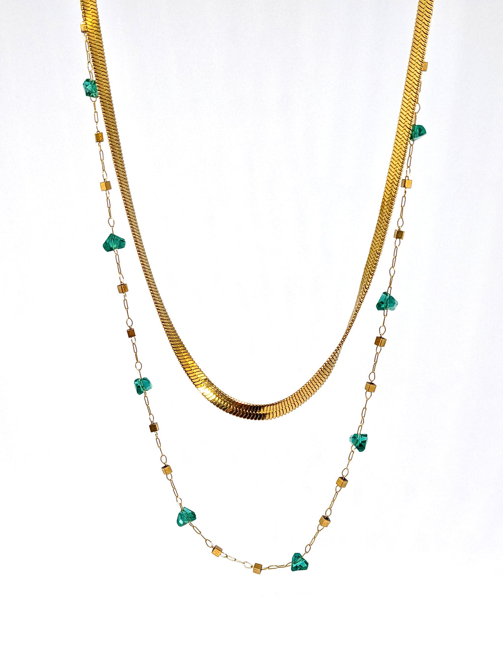 Dainty green and snake chain necklace