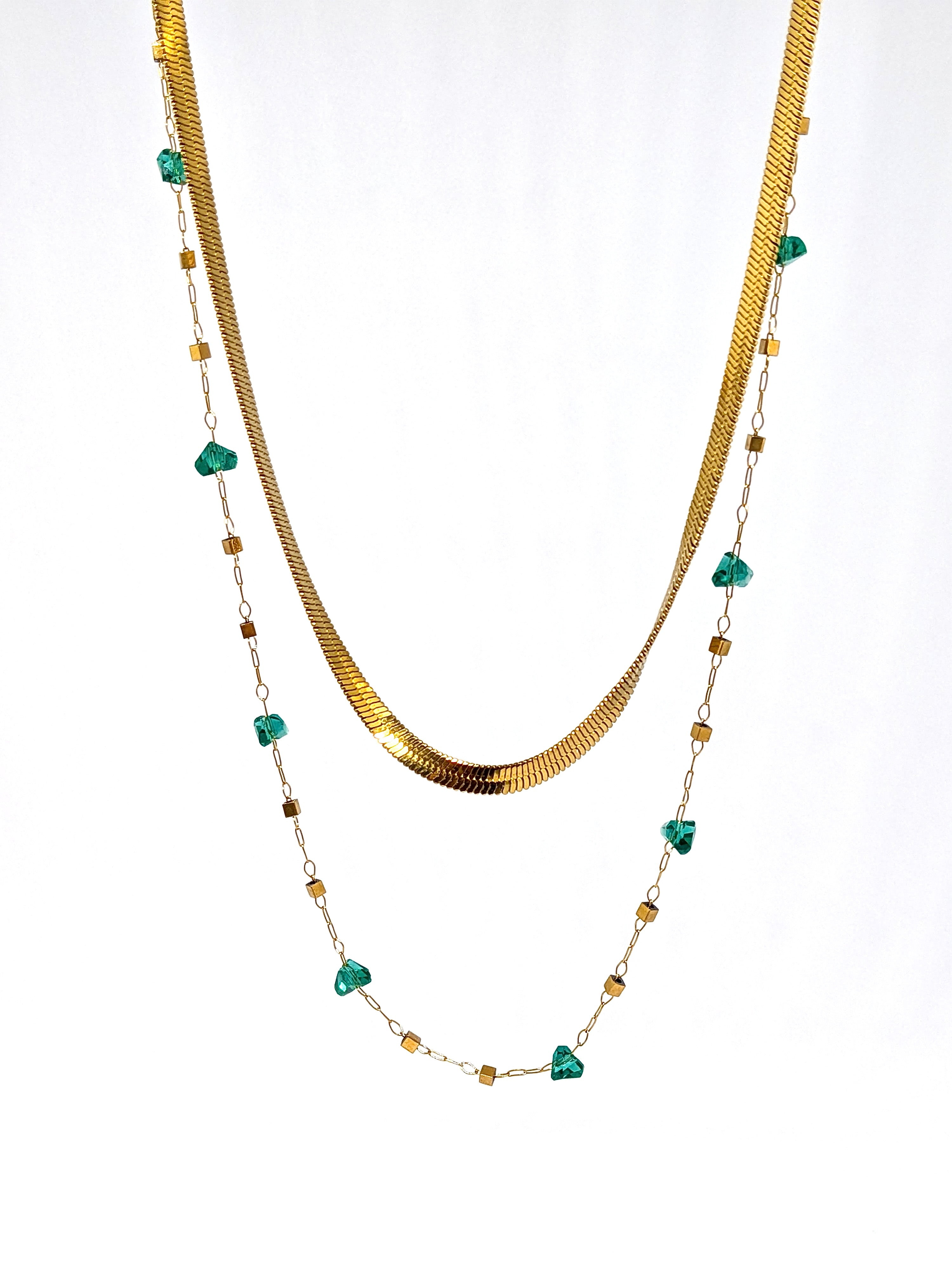 Dainty green and snake chain necklace
