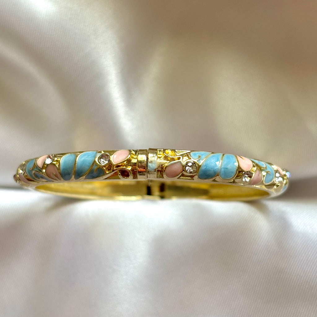 Blue pink petals enamel kada