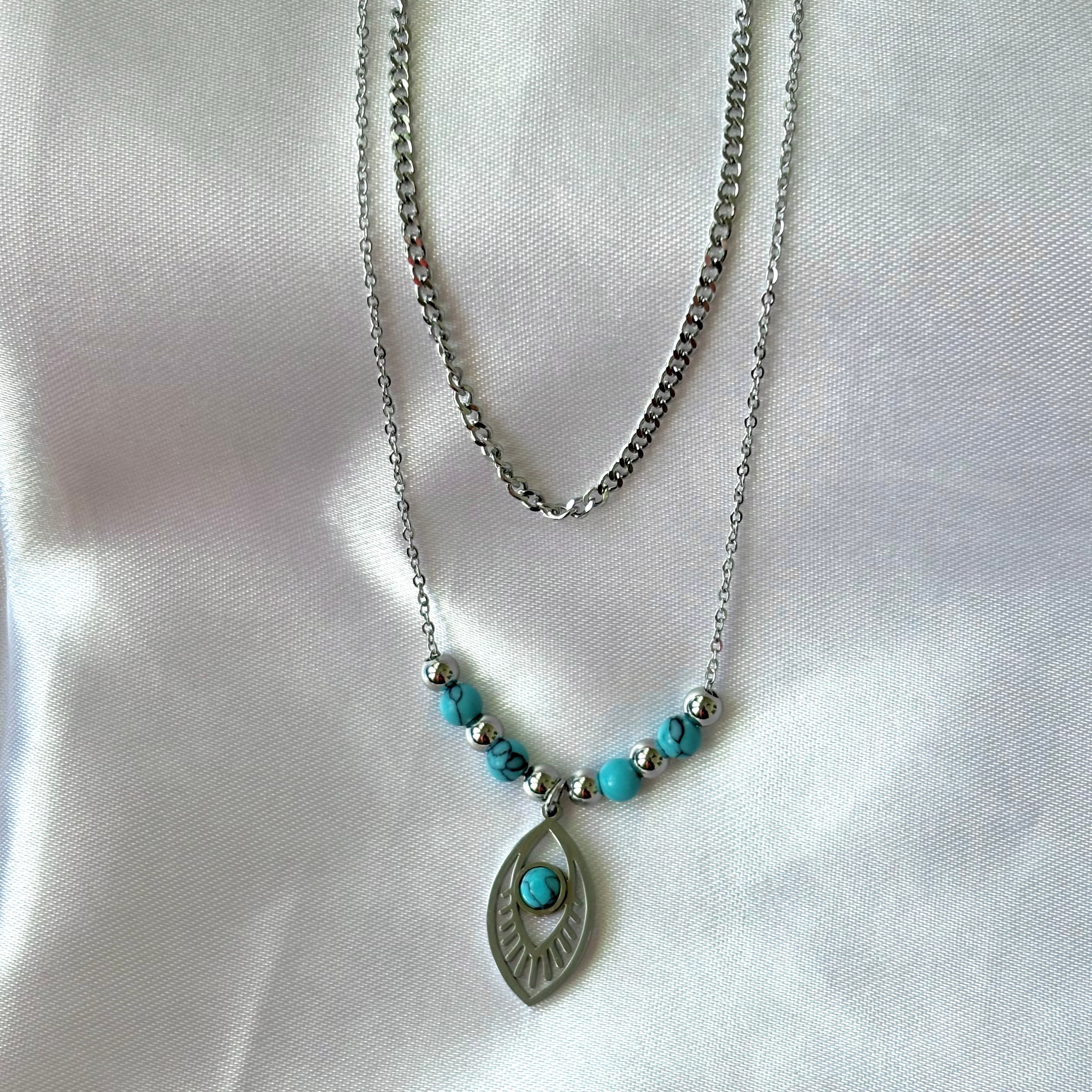 Double layer beady evil eye neckpiece
