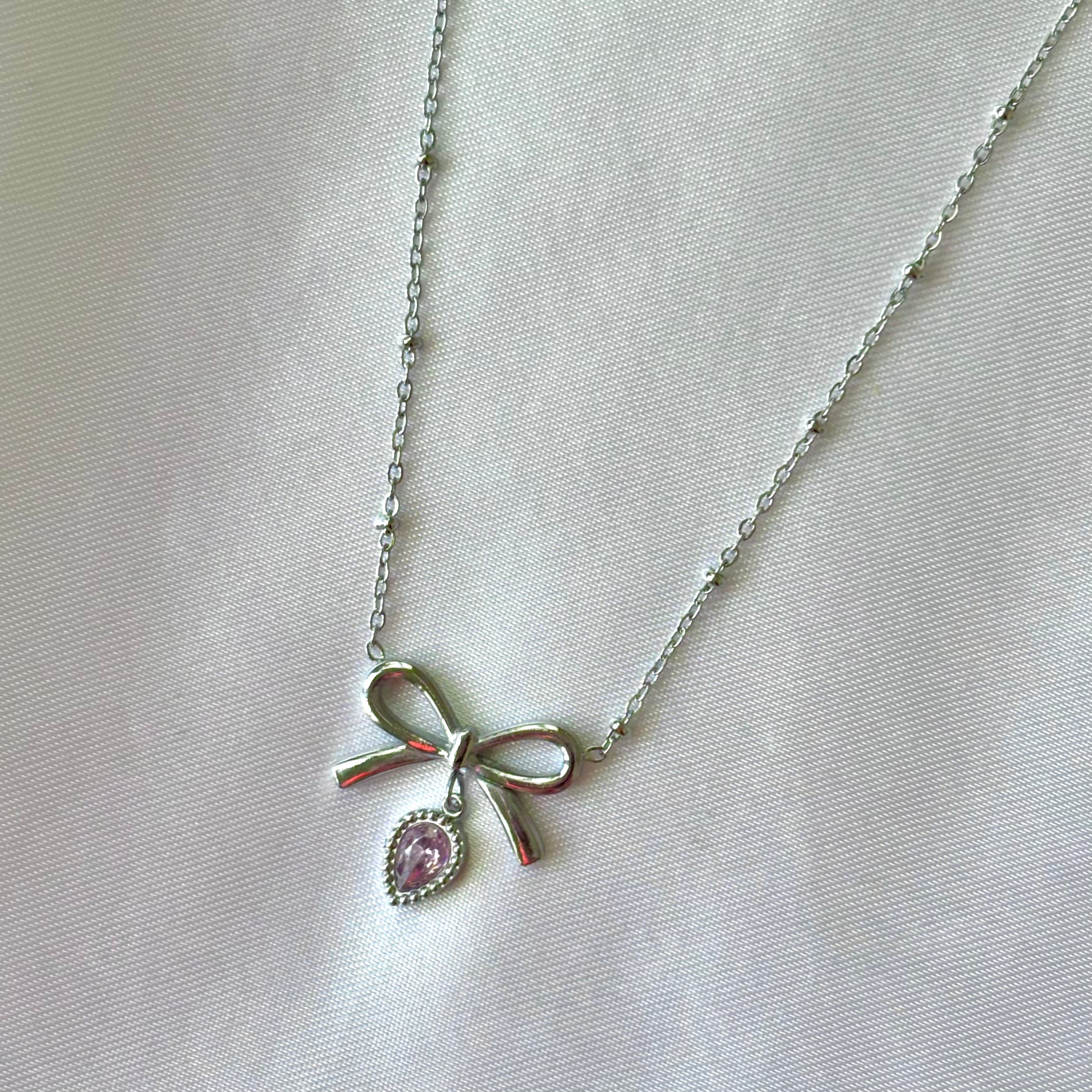 Pink drop bow pendant