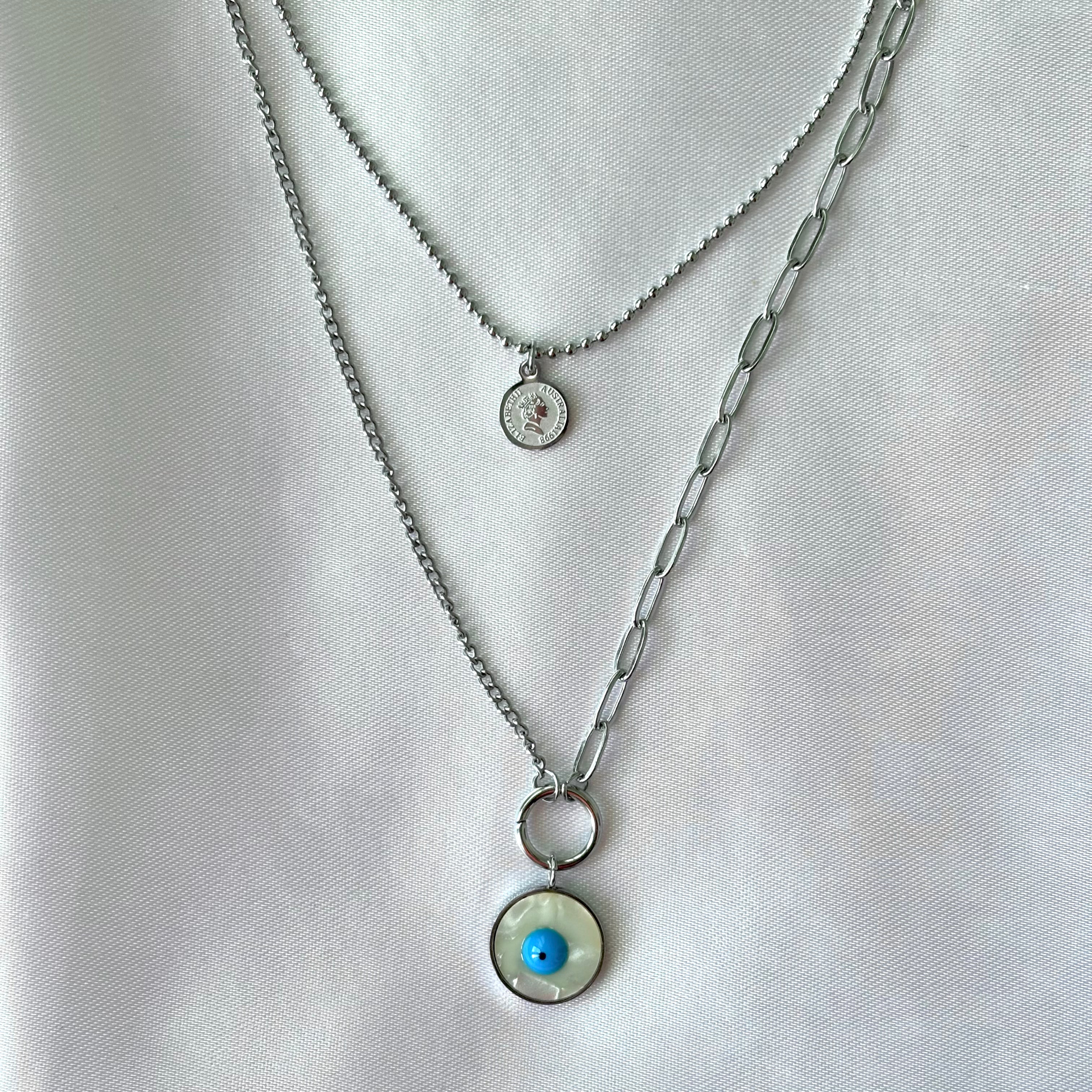 Double layer evil eye pendant