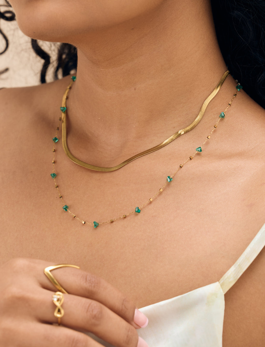 Dainty green and snake chain necklace